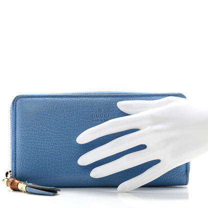 Gucci Pebbled Calfskin Bamboo Tassel Zip Around Wallet Blue 2 of 12