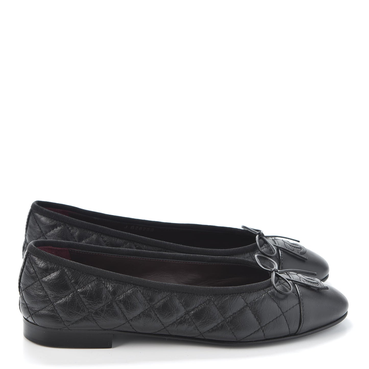 Aged Calfskin Quilted Cap Toe Ballerina Flats 38 Black