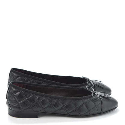 Chanel Aged Calfskin Quilted Cap Toe Ballerina Flats 38 Black 4 of 9