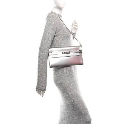 Saint Laurent Metallic Calfskin Manhattan Chain Clutch Metal Argento 2 of 9