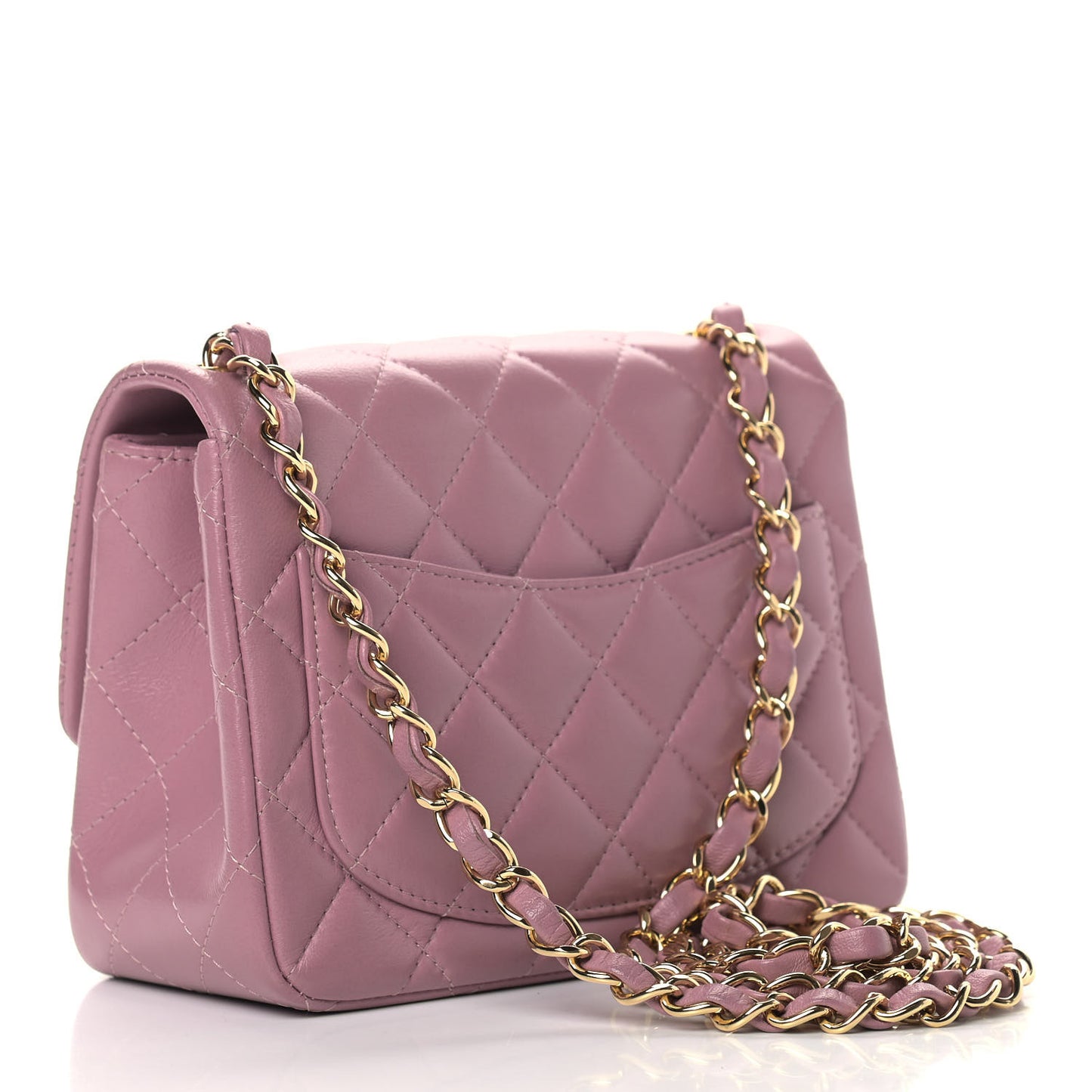 Lambskin Quilted Mini Square Flap Light Purple