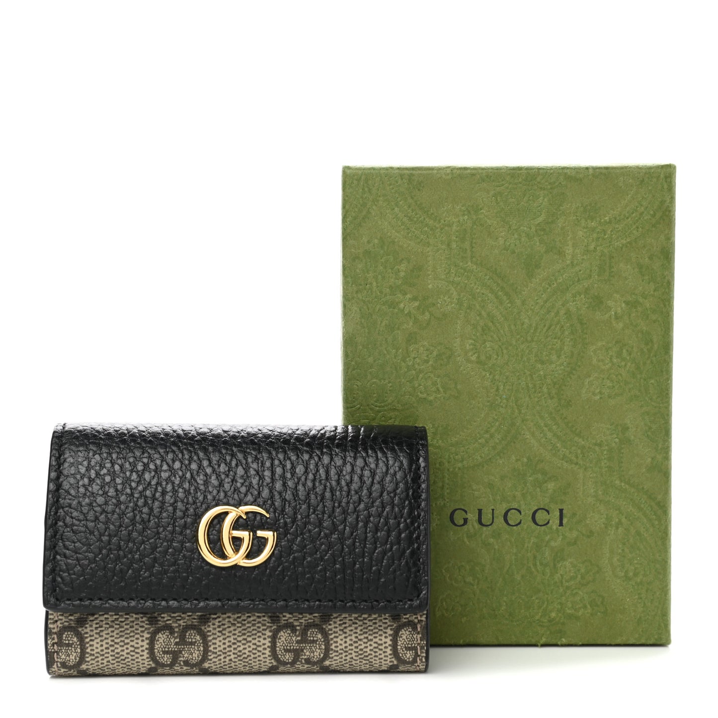 Dollar Calfskin GG Supreme Monogram GG Marmont 6 Key Holder Case Black Beige Ebony