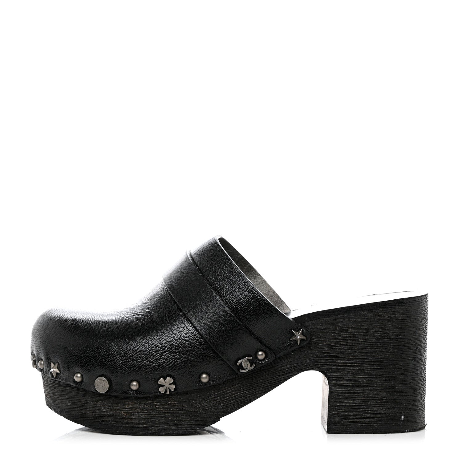 Chanel Calfskin CC Lucky Charms Studded Clogs 35 Black 1 of 8