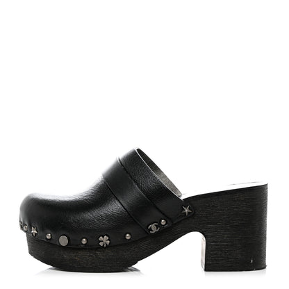 Chanel Calfskin CC Lucky Charms Studded Clogs 35 Black 1 of 8