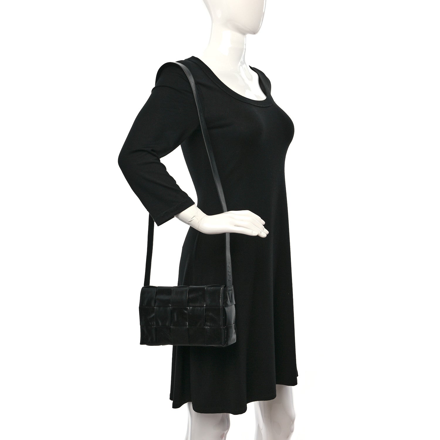Bottega Veneta Paper Calfskin Maxi Intreccio Cassette Crossbody Bag Black 2 of 7