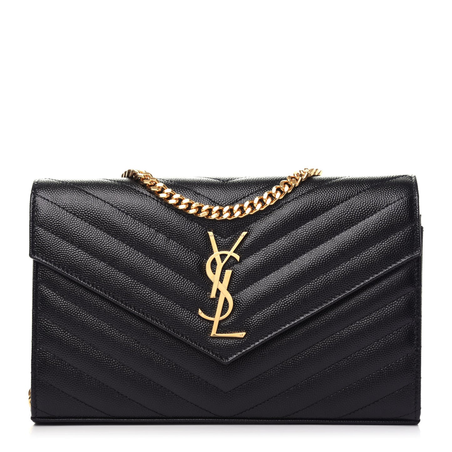 Grain De Poudre Matelasse Chevron Monogram Chain Wallet Black