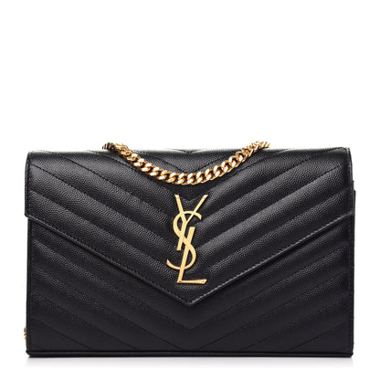 Saint Laurent Grain De Poudre Matelasse Chevron Monogram Chain Wallet Black 1 of 8