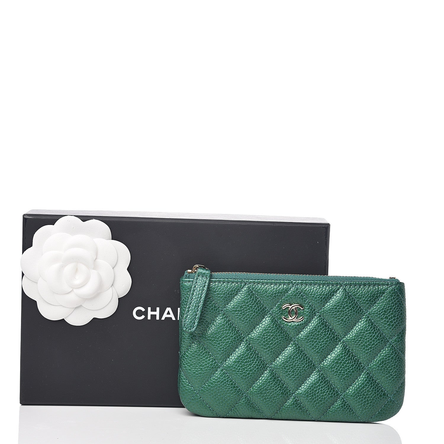 Chanel Metallic Caviar Quilted Small Cosmetic Case Green 7 of 7