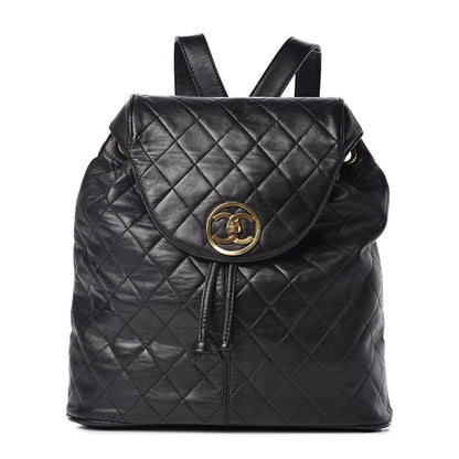 Chanel Lambskin Quilted Drawstring Backpack Black 1 of 14