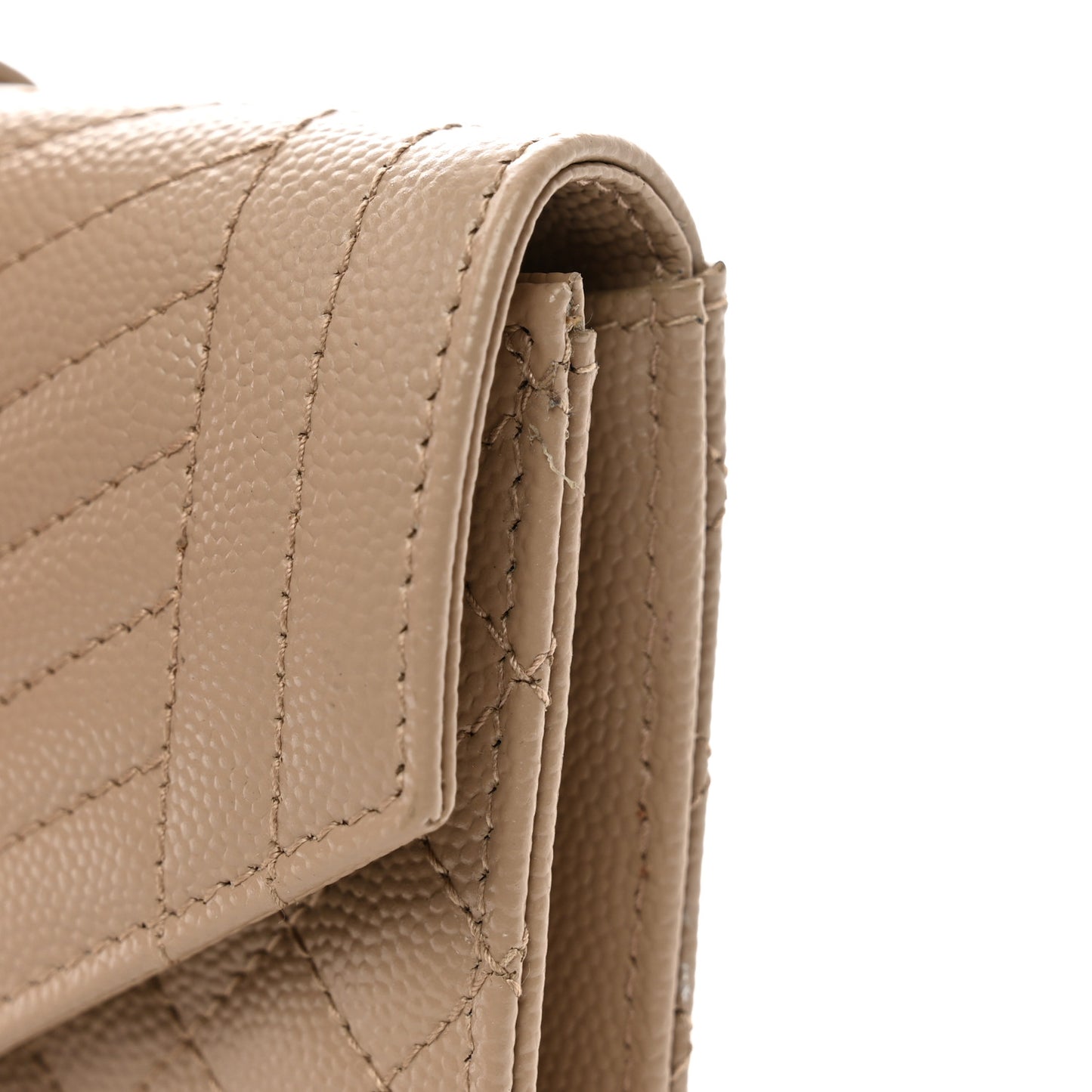 Grain De Poudre Textured Mixed Matelasse Triquilt Small Monogram Envelope Wallet Dark Beige