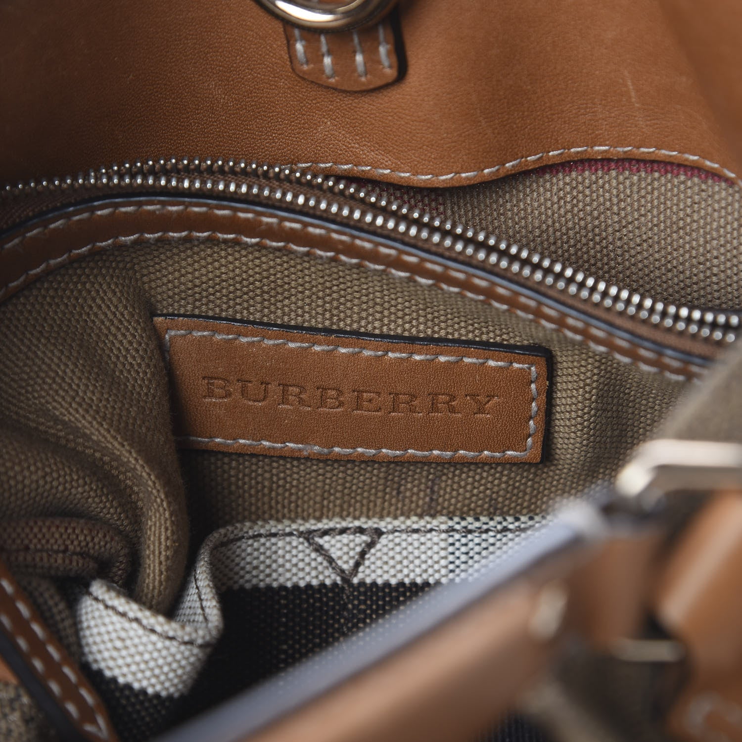 Burberry Canvas Mega Check Medium Ashby Hobo Saddle Brown 7 of 8
