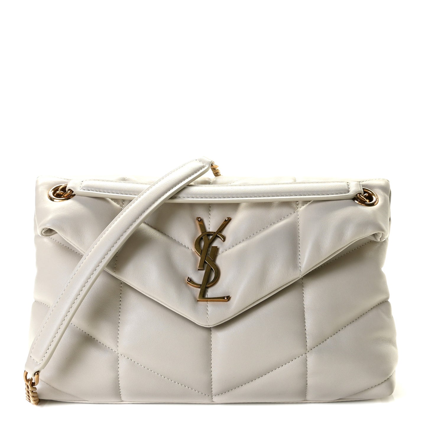 Lambskin Quilted Small Loulou Puffer Monogram Chain Satchel Crema Soft