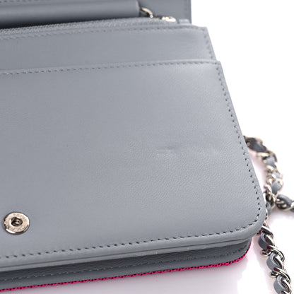 Chanel Canvas Quilted Fluo Boy Wallet On Chain WOC Dark Navy Fuchsia Grey 11 of 12