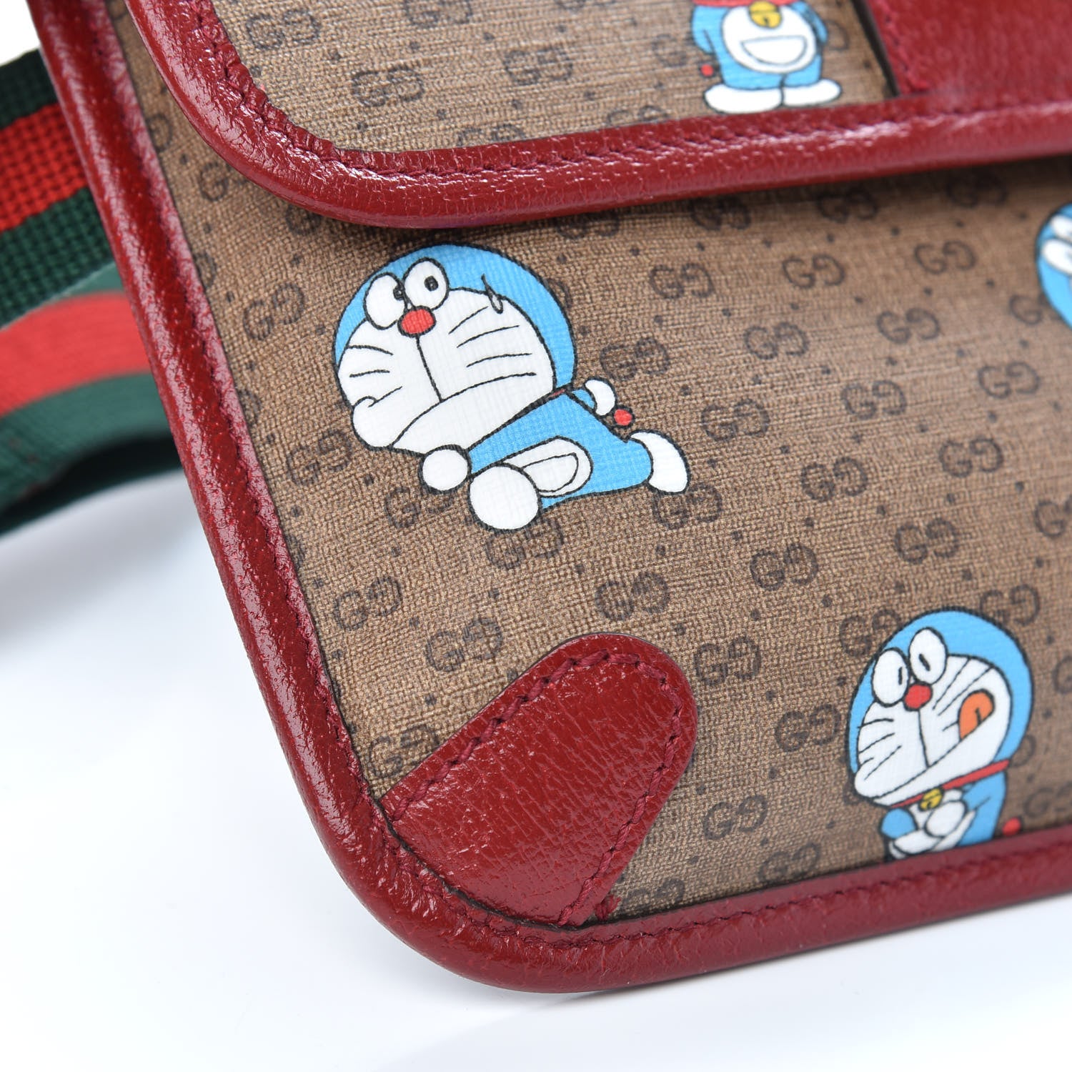 Gucci X DORAEMON Mini Vintage GG Supreme Monogram Web Slim Belt Bag Beige Cherry Red 8 of 9