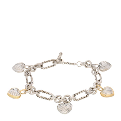 David Yurman Sterling Silver 18K Yellow Gold Cable Heart 5 Charm Bracelet 1 of 3