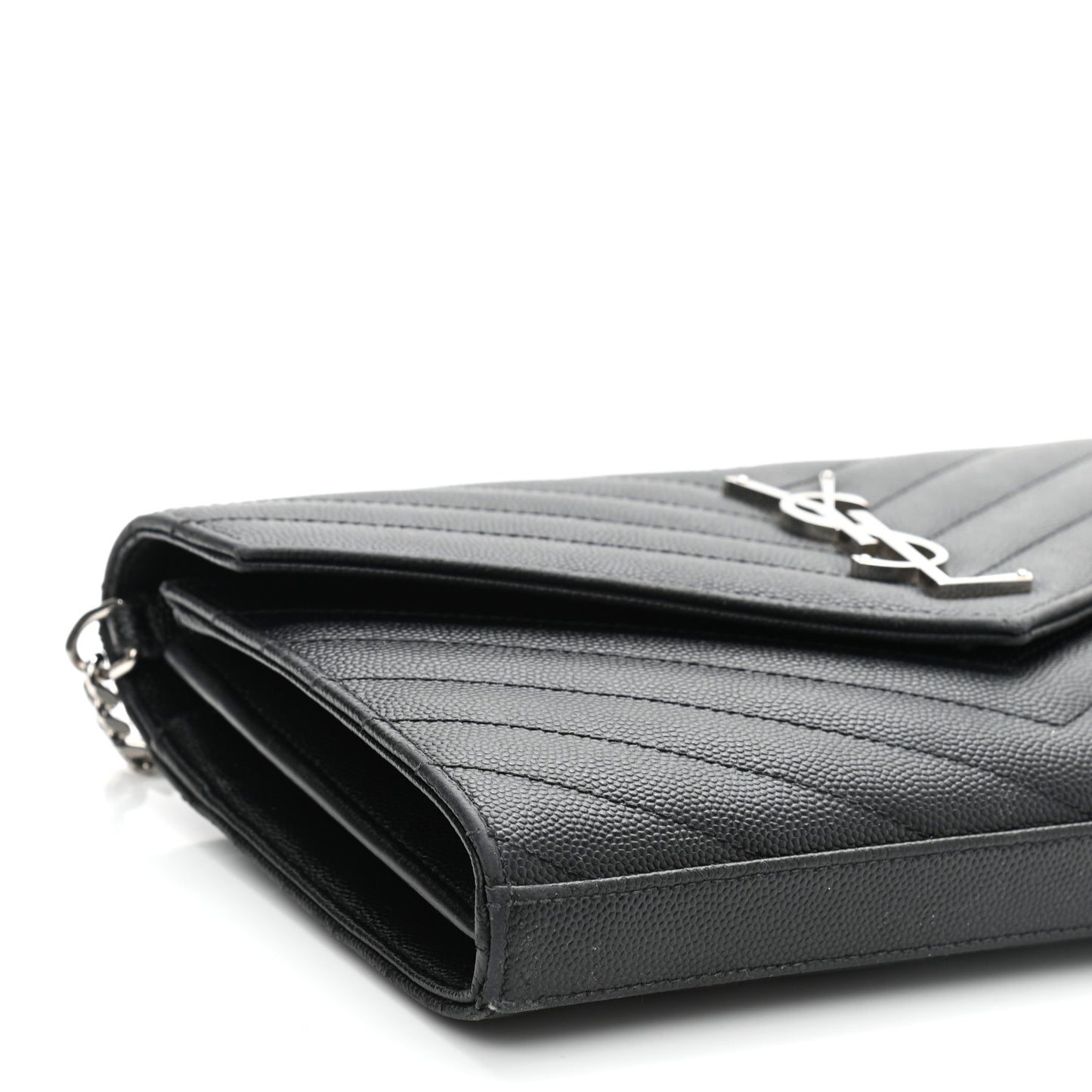 Grain De Poudre Matelasse Chevron Monogram Chain Wallet Black