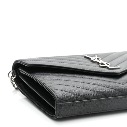 Saint Laurent Grain De Poudre Matelasse Chevron Monogram Chain Wallet Black 9 of 13
