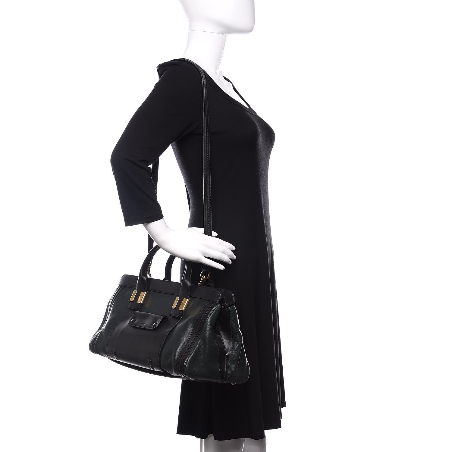 Chloe Calfskin Medium Alice Satchel Fir Green Black 2 of 9