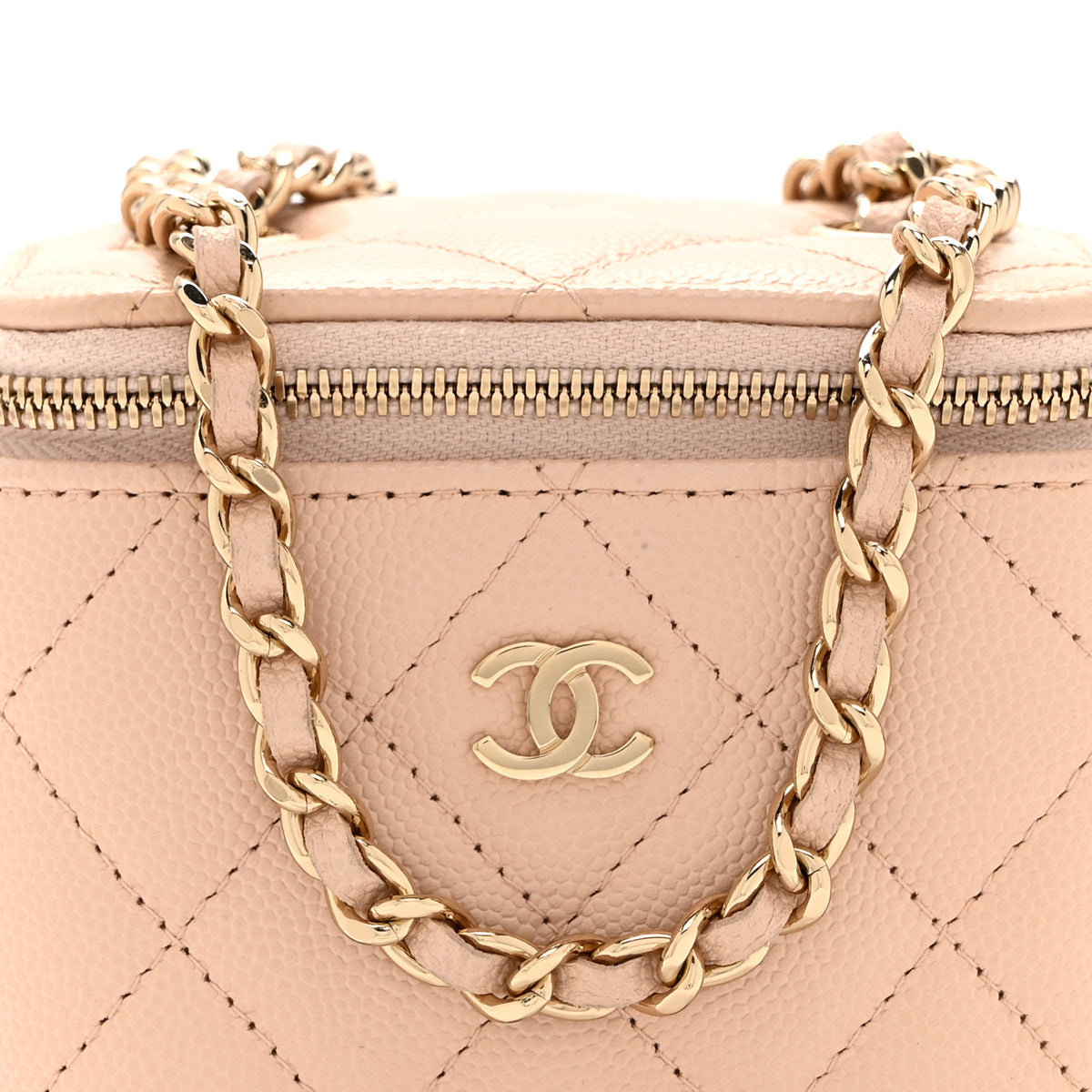 Chanel Caviar Quilted Mini Vanity Case With Chain Light Beige 8 of 10