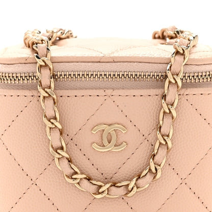Chanel Caviar Quilted Mini Vanity Case With Chain Light Beige 8 of 10