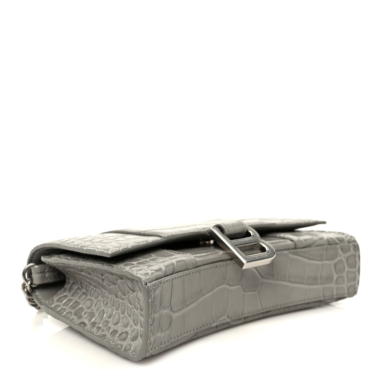 Balenciaga Shiny Calfskin Crocodile Embossed Hourglass Chain Bag Balenciaga Steel Grey 4 of 10