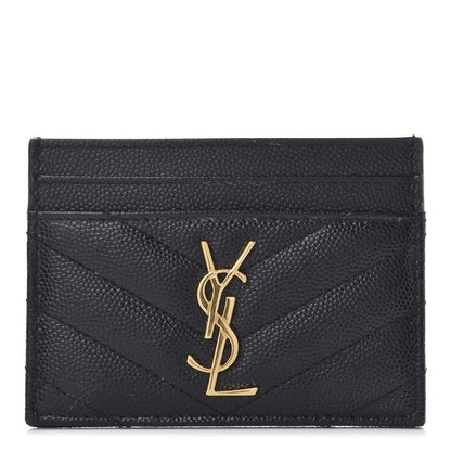 Saint Laurent Grain De Poudre Matelasse Chevron Monogram Credit Card Case Black 1 of 8