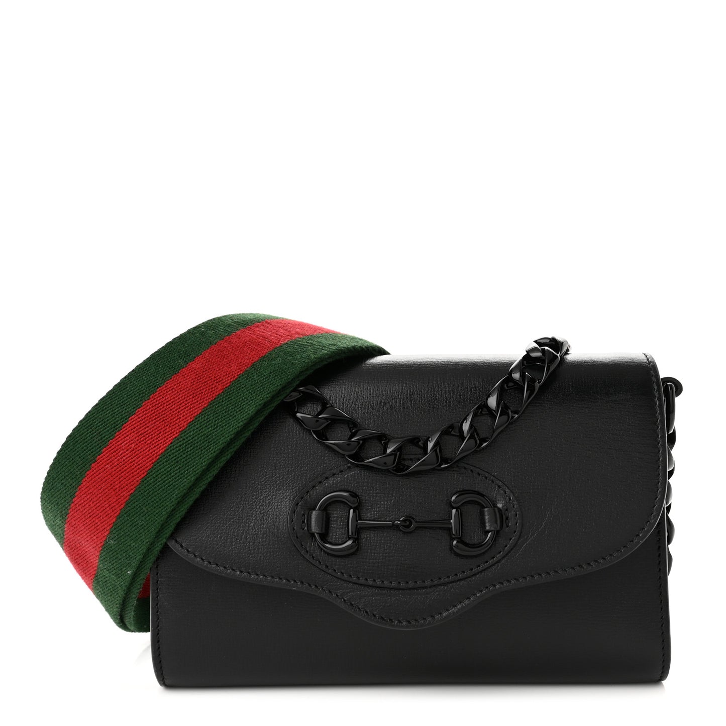 Azalea Calfskin Web Monochrome Mini Horsebit 1955 Chain Shoulder Bag Black