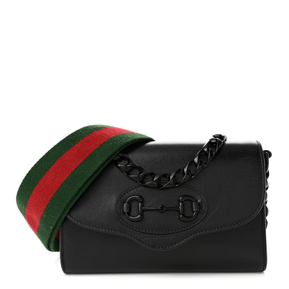 Gucci Azalea Calfskin Web Monochrome Mini Horsebit 1955 Chain Shoulder Bag Black 1 of 10