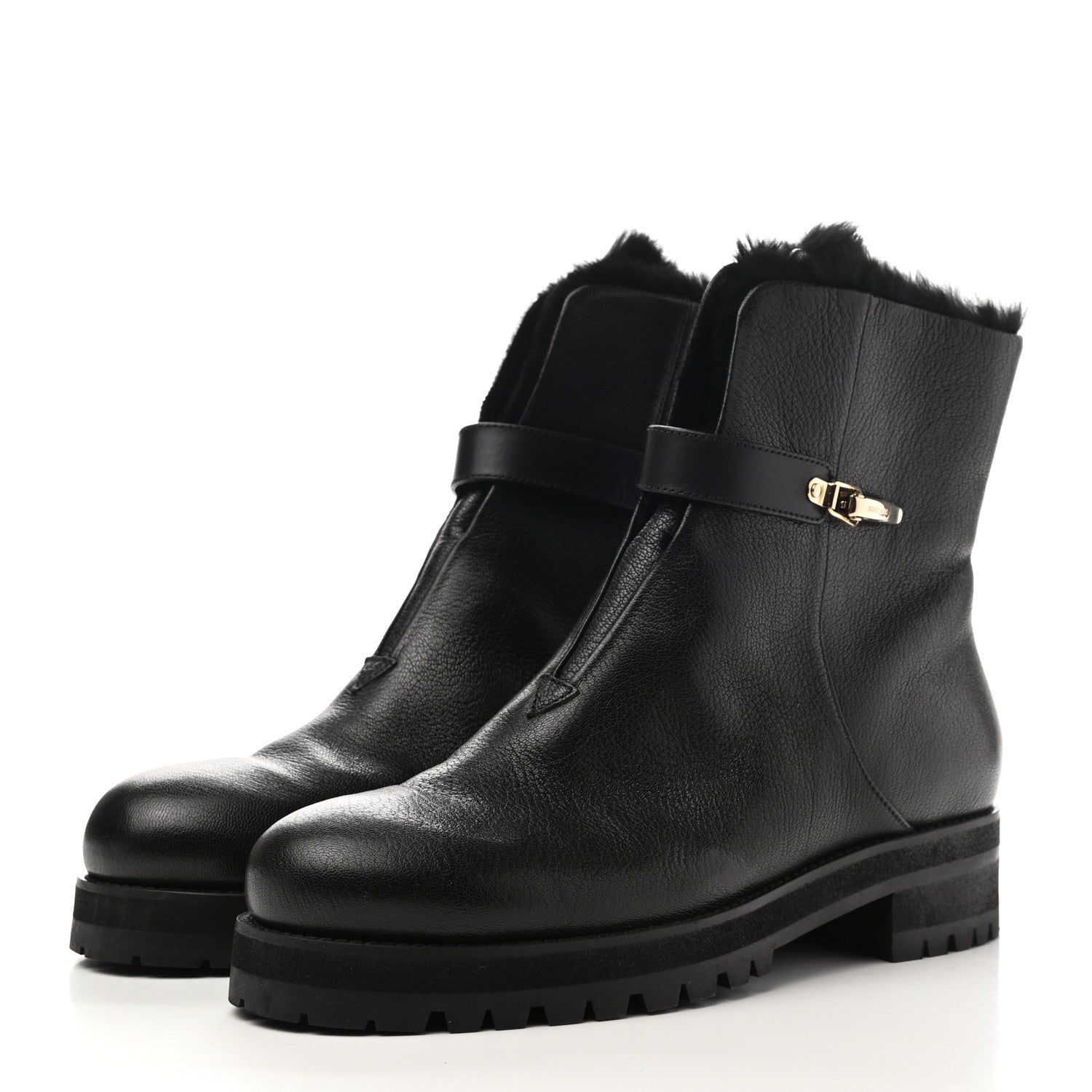 Jimmy Choo Calfskin Fur Boots 42 Black 3 of 6