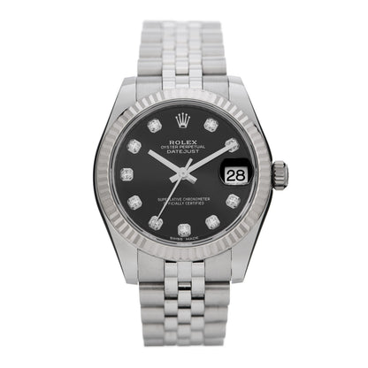 Rolex Stainless Steel 18K White Gold Diamond 31mm Oyster Perpetual Datejust Watch Black 178274 1 of 5