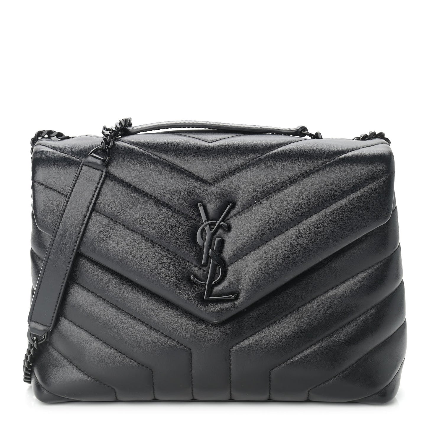 Calfskin Y Quilted Monogram Small Loulou Chain Satchel Black