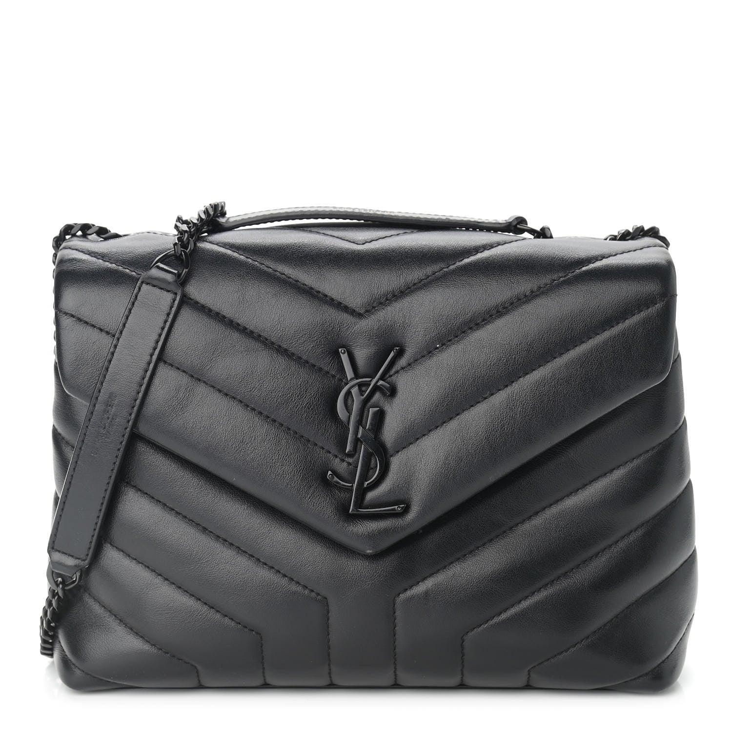 Saint Laurent Calfskin Y Quilted Monogram Small Loulou Chain Satchel Black 1 of 9