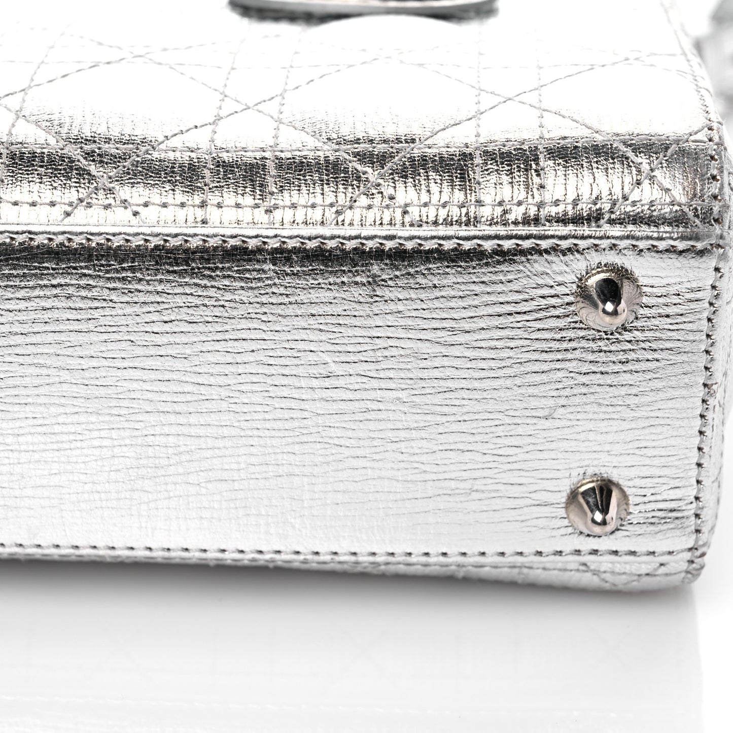 Metallic Grained Calfskin Cannage Small Lucky Badges My Lady Dior Silver