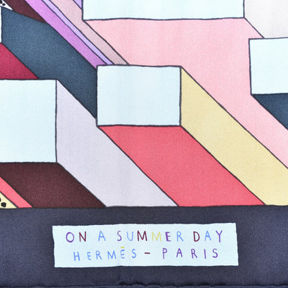Hermes Silk On A Summer Day Scarf 90 Marine Bleu Ciel Prune 3 of 5