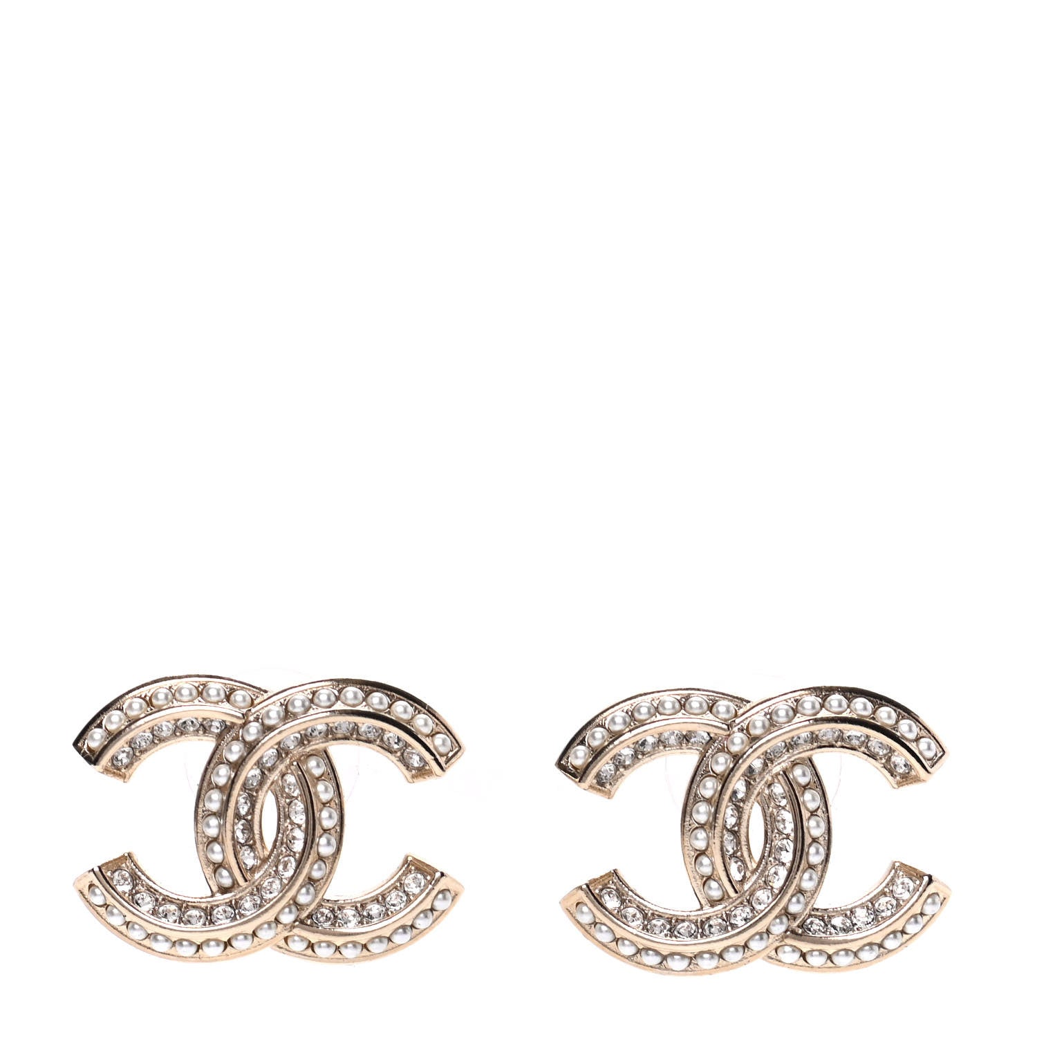 Chanel Crystal Pearl Chain Mania CC Earrings Gold 1 of 5