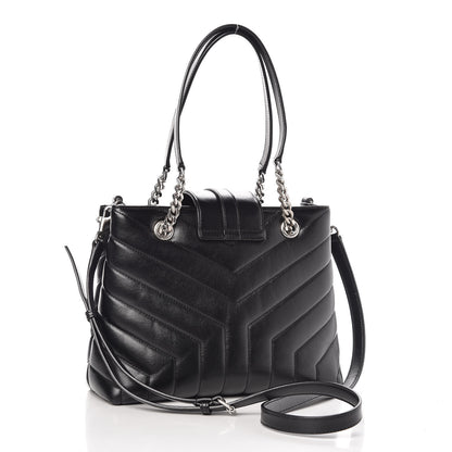 Saint Laurent Calfskin Y Quilted Monogram Small Loulou Shopper Black 4 of 8