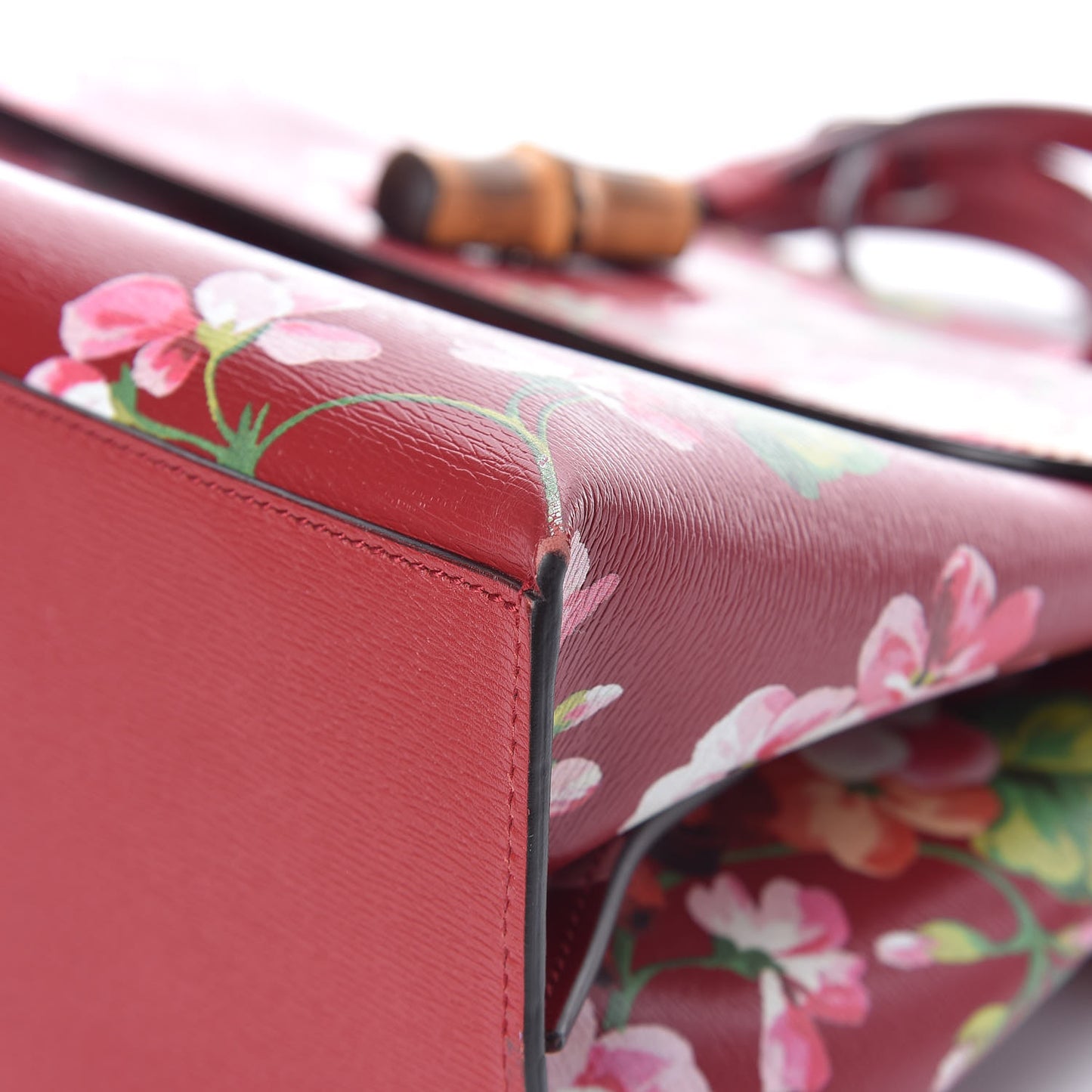 Shangai Calfskin Blooms Print Medium Bamboo Daily Top Handle Bag Romantic Cerise Multicolor