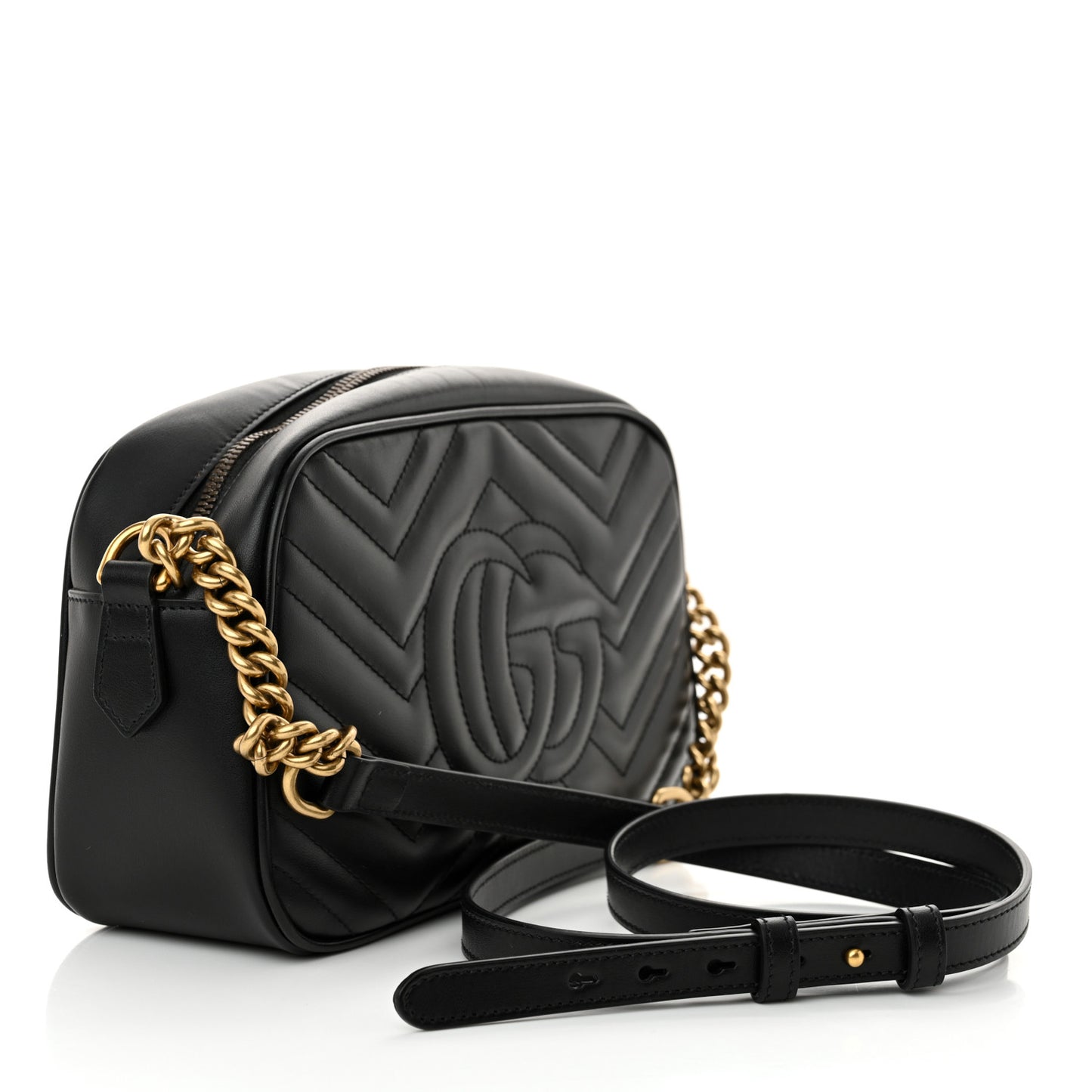 Calfskin Matelasse Small GG Marmont Chain Shoulder Bag Black