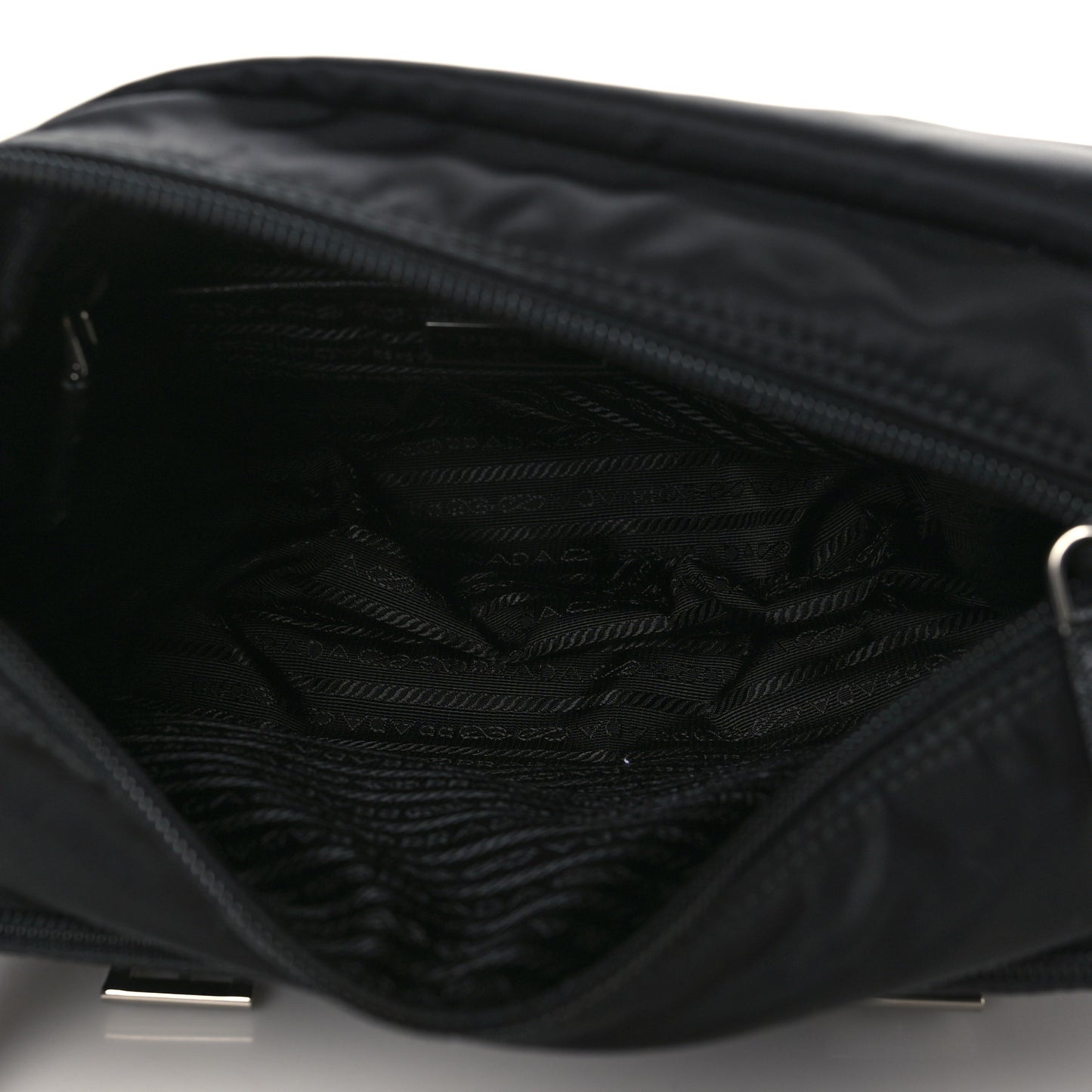 Re-Nylon Vela Saffiano Pocket Double Buckle Messenger Shoulder Bag Black