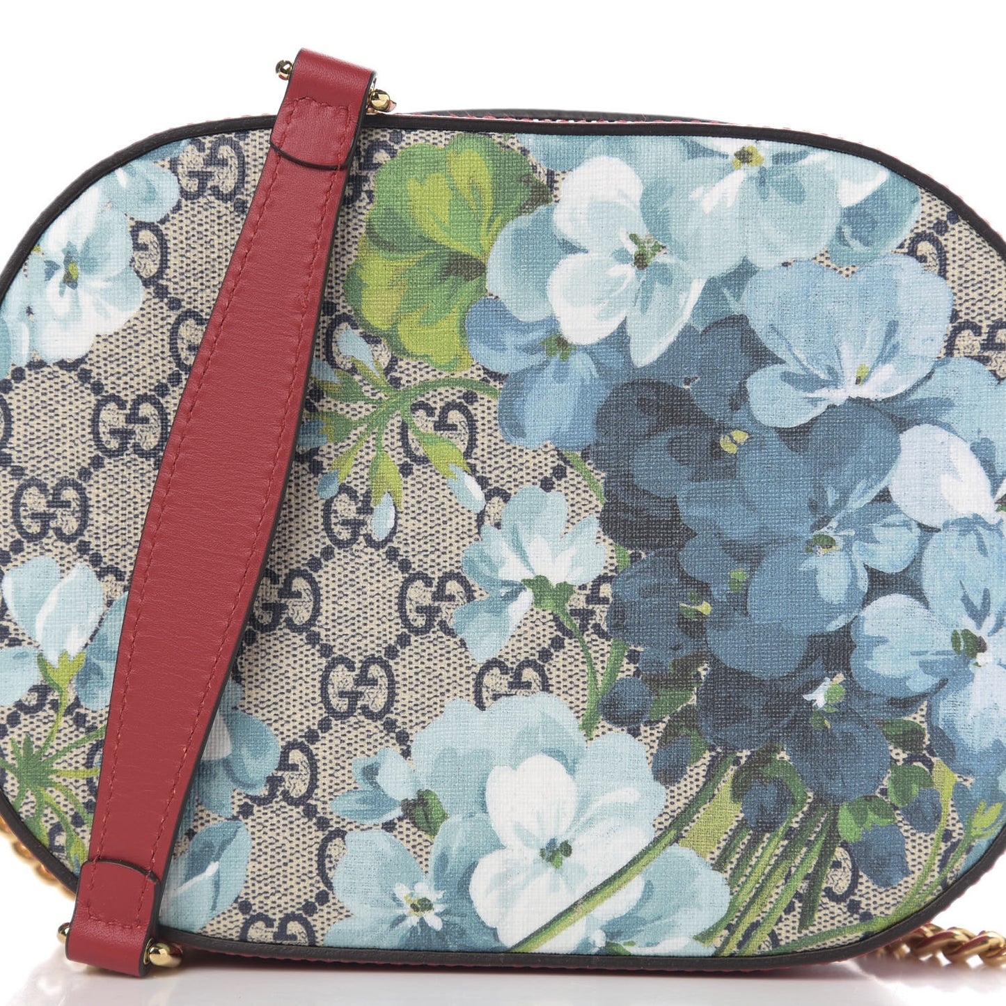 GG Supreme Monogram Blooms Mini Chain Shoulder Bag Beige Blue Navy Hibiscus Red