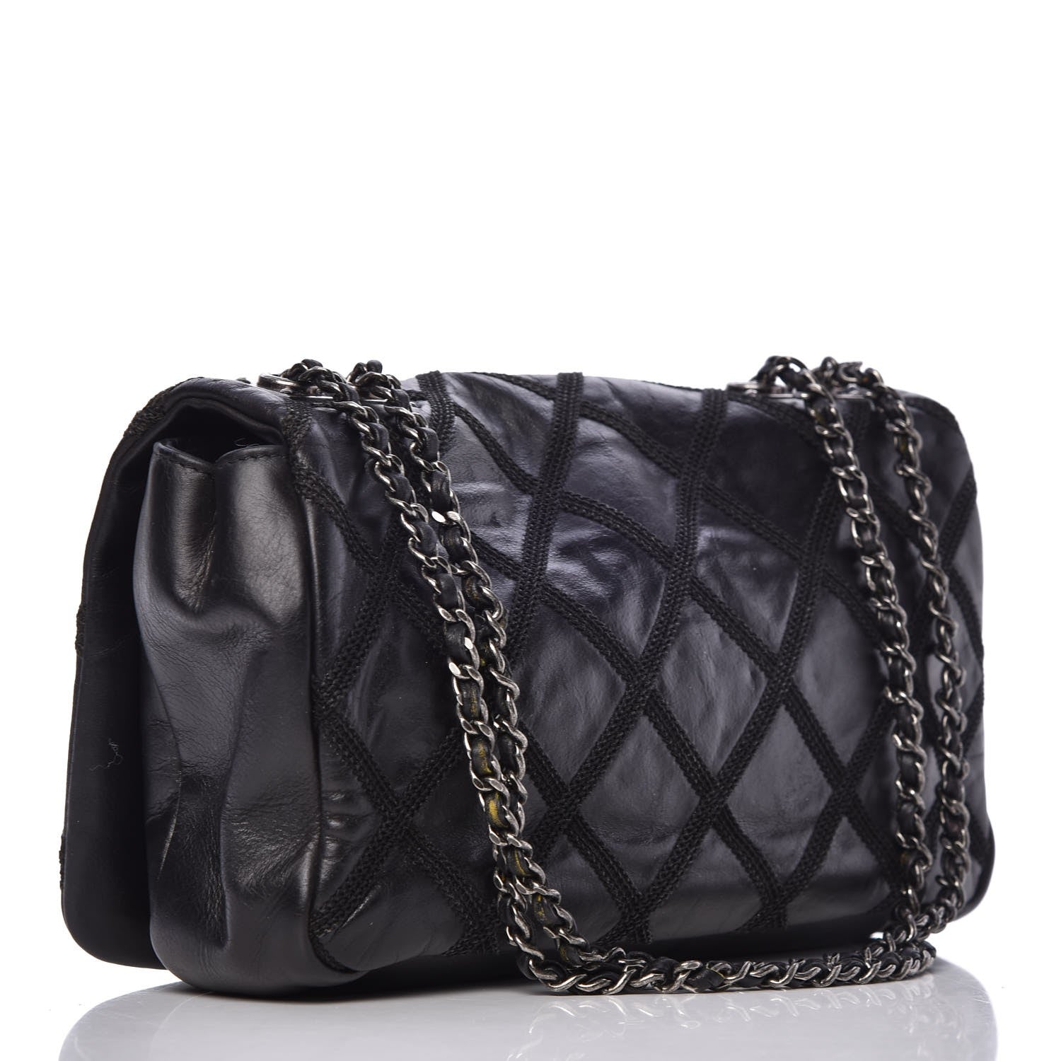 Chanel Calfskin Diamond Embroidered Medium Flap Black 4 of 12
