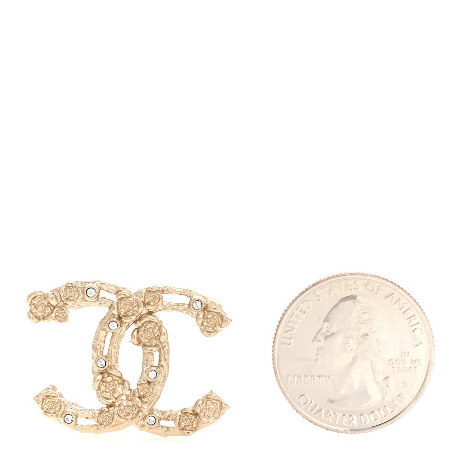 Chanel Metal Crystal Camellia CC Brooch Light Gold 2 of 4