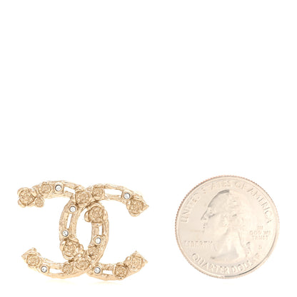 Chanel Metal Crystal Camellia CC Brooch Light Gold 2 of 4
