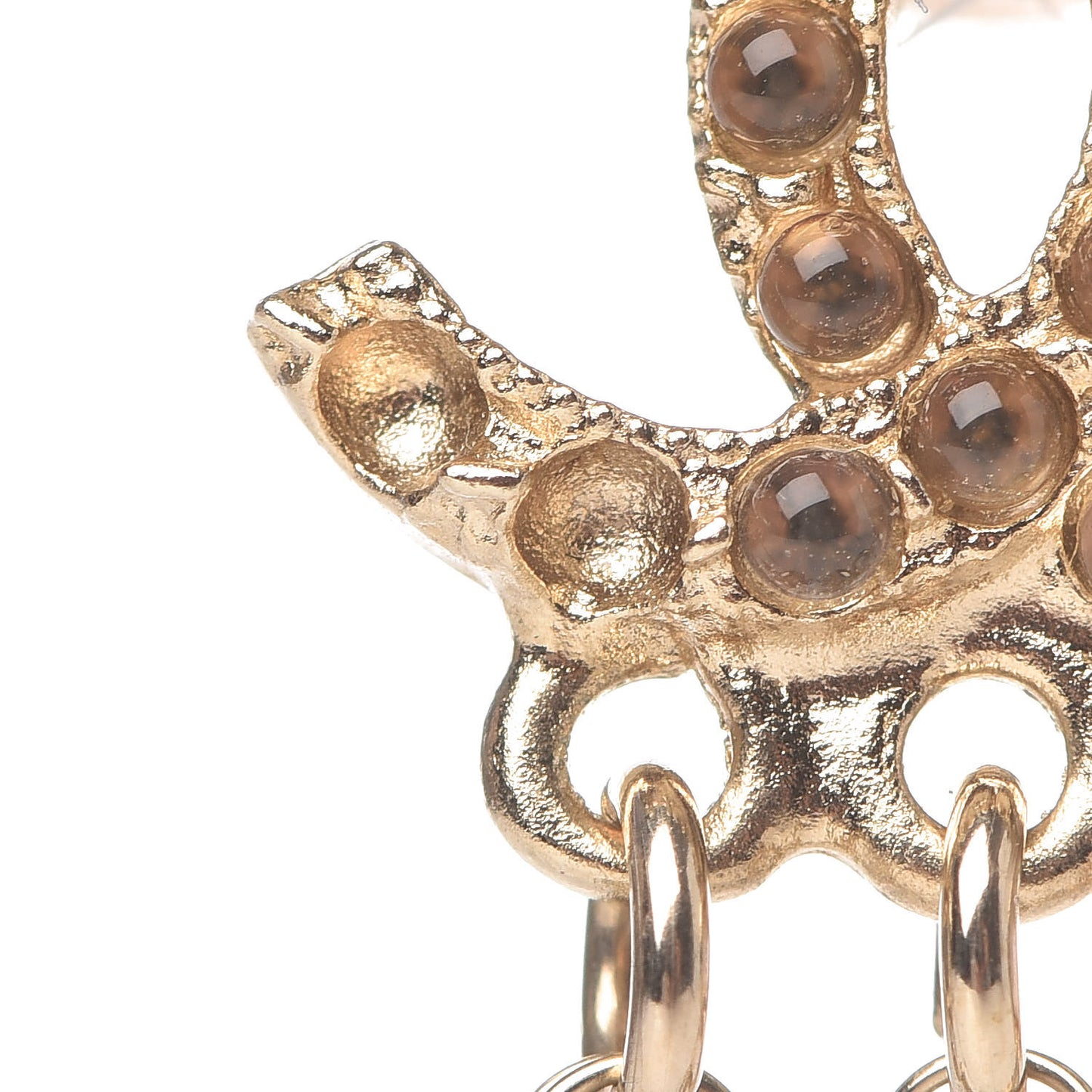 Bead CC Long Chain Drop Earrings Gold