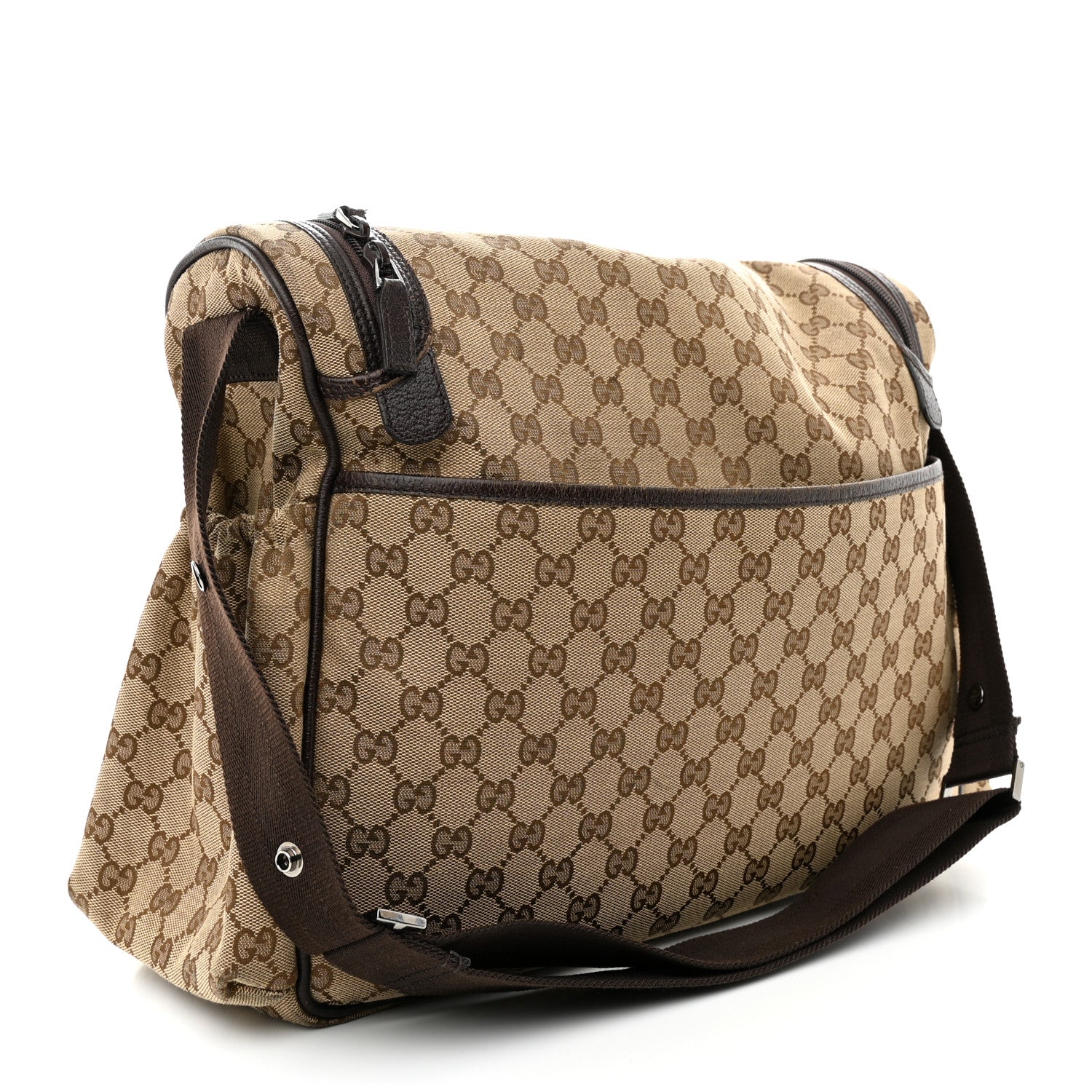 Gucci Monogram Natural Pigskin Large Diaper Bag Beige Ebony Cocoa Dark Chocolate 3 of 15