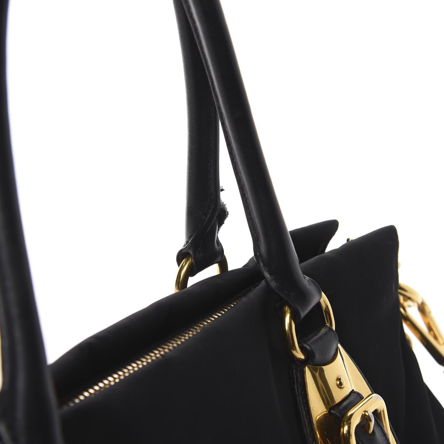 Prada Tessuto Nylon Soft Calfskin Shopping Satchel Black 11 of 12