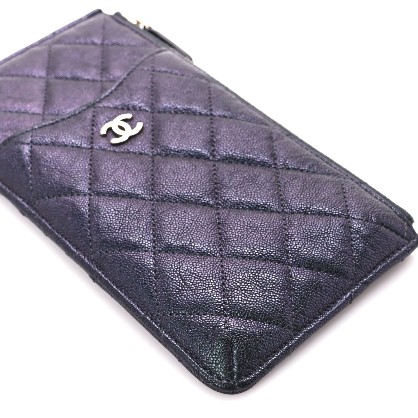 Iridescent Caviar Quilted Classic iPhone Pouch Black