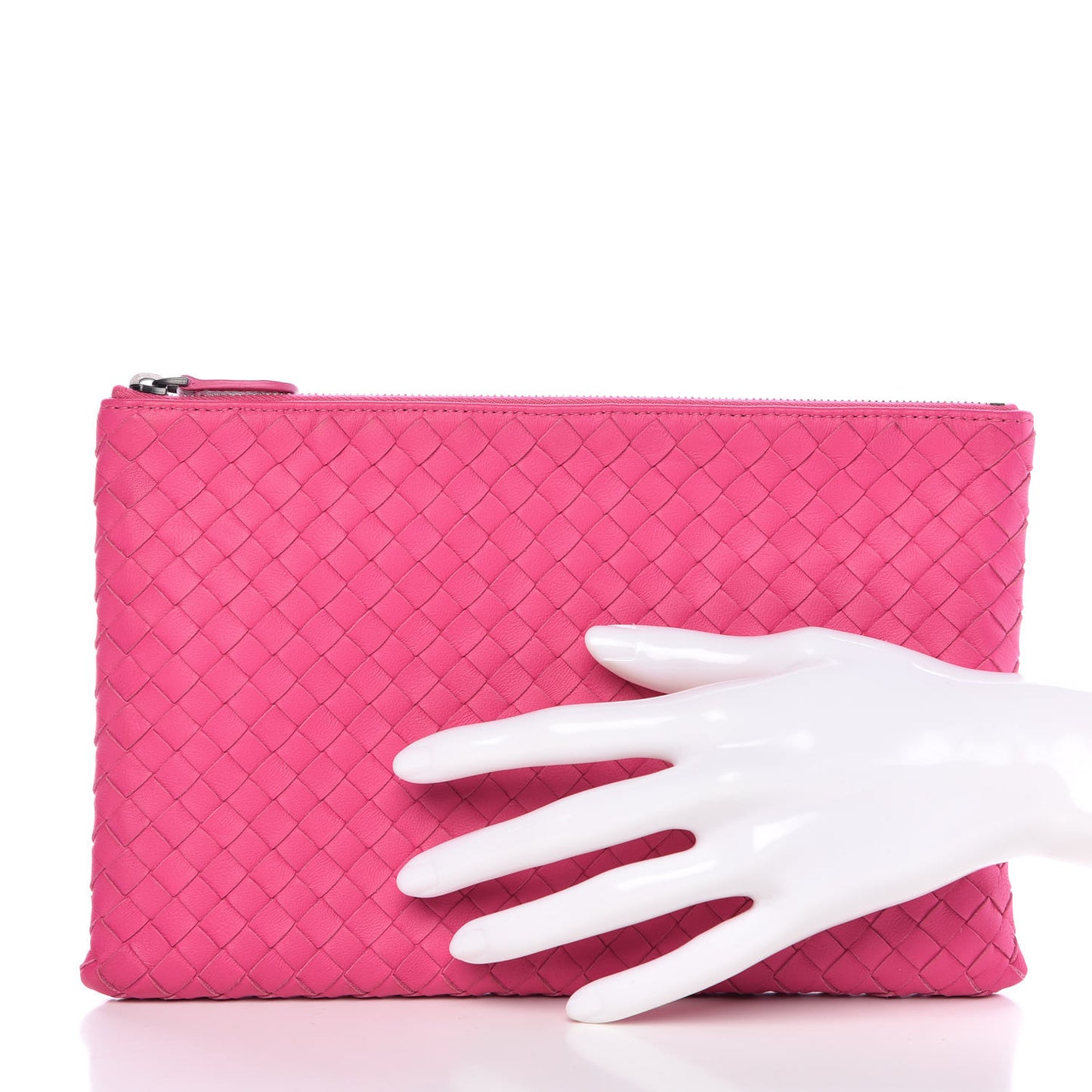 Nappa Intrecciato Flat Zip Pouch Rosa Shock