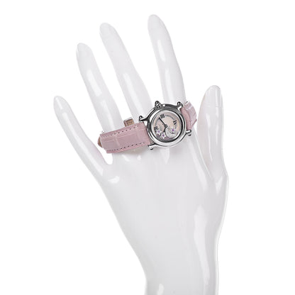 Chopard Stainless Steel Alligator Diamond Pink Sapphire Mother of Pearl 26mm Happy Sport Moon Star Quartz Watch 2 of 9