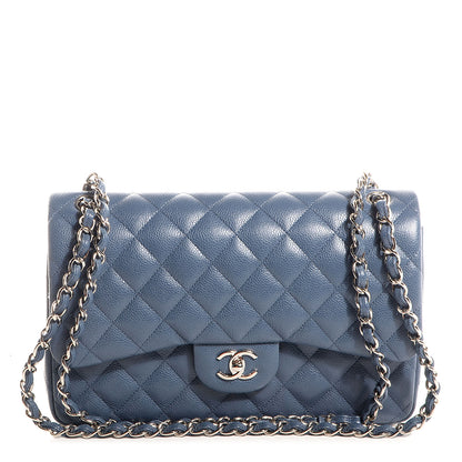 Chanel Caviar Quilted Jumbo Double Flap Blue 1 of 9